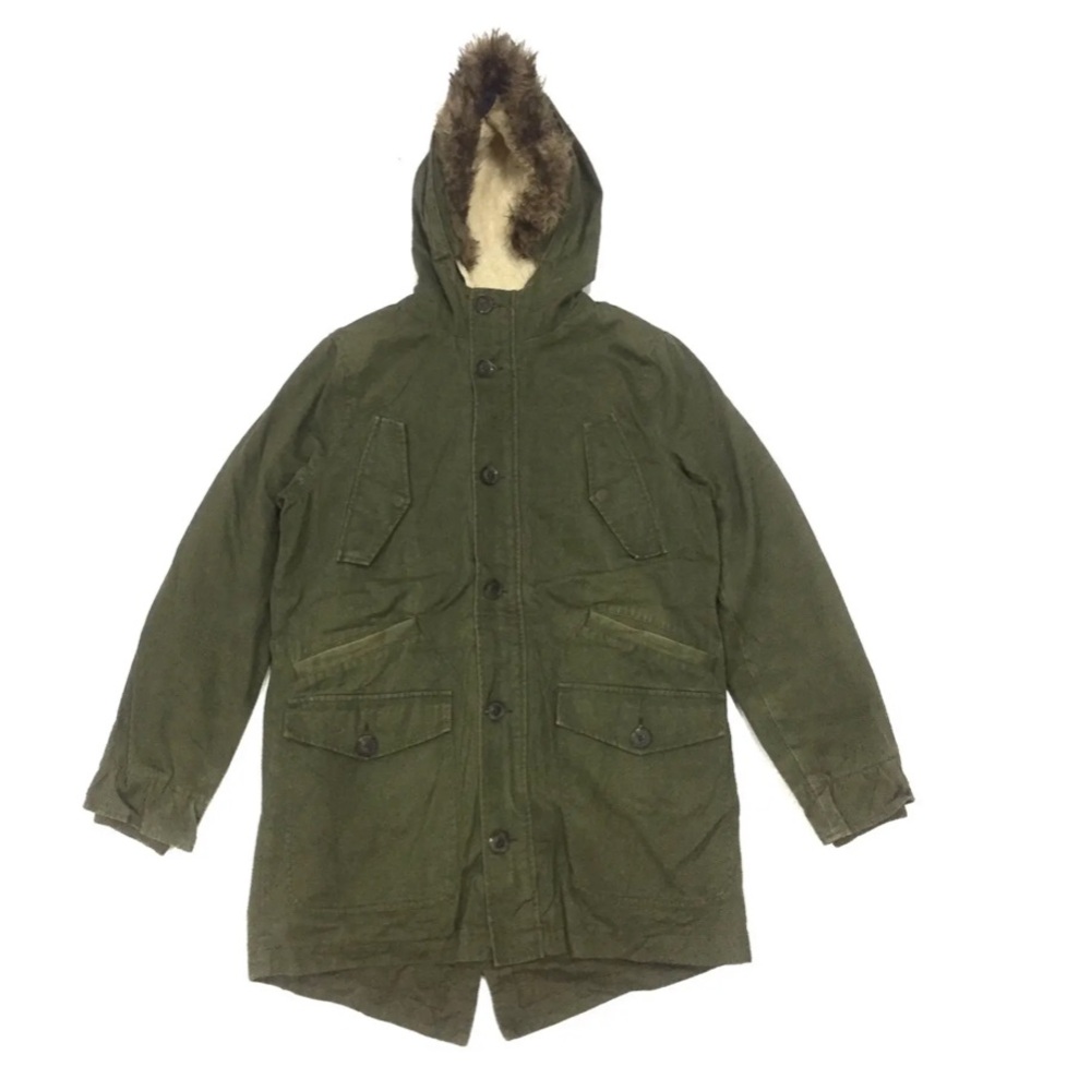 TopMan Olive Green Hooded Parka with Faux Fur Trim